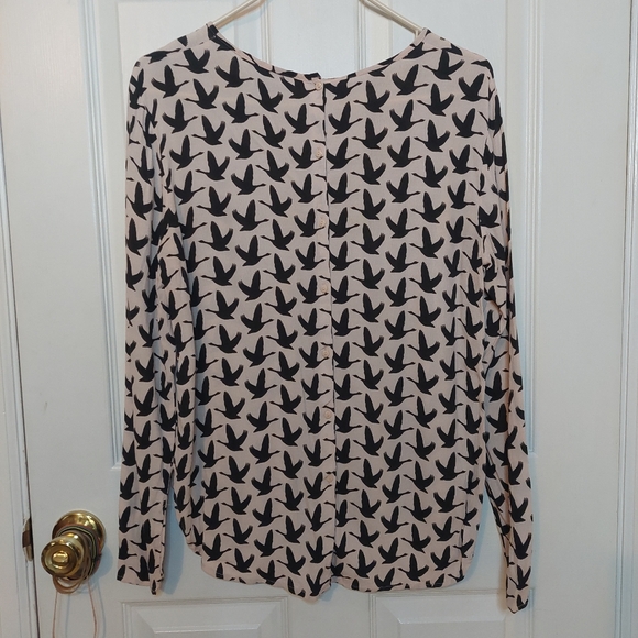 H&M Blush Pink Black Bird Animal Print Long Sleeve Blouse Lightweight Top Size 8 - Picture 2 of 11